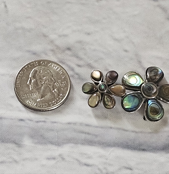 Sterling Silver 925 Avalone Flower Pendant Chunky And Beautiful - Picture 3 of 8